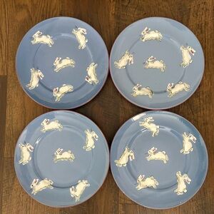 Vintage 1996 Patricia DuPont Hand Painted Folk Bunny 9.75” Dinner Plates Set 4
